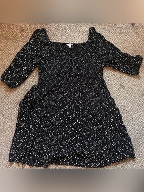 Terra & Sky Black Mini Dress with White Dot Print